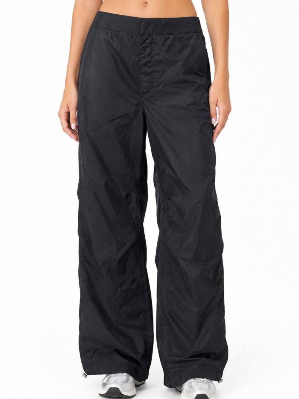 NWT A New Day black lightweight wide-leg parachute track pants ankle-cinch Sz 16